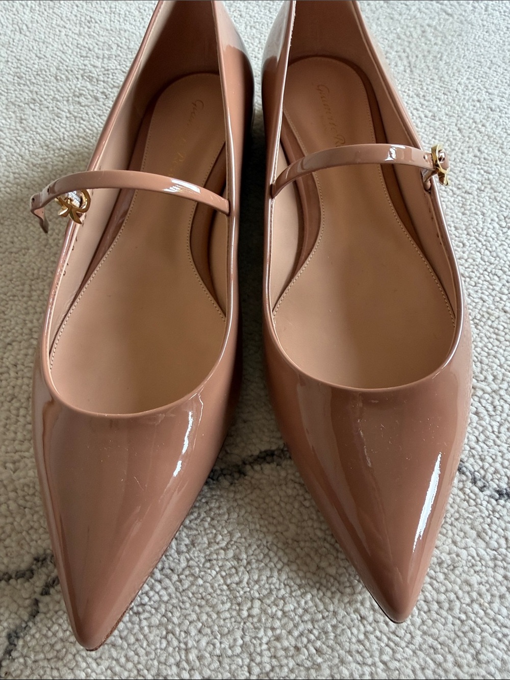 Brand new, Gianvito Rossi Patent Pointed Mary Jane Flats in Nude Pink - Picture 5 of 5